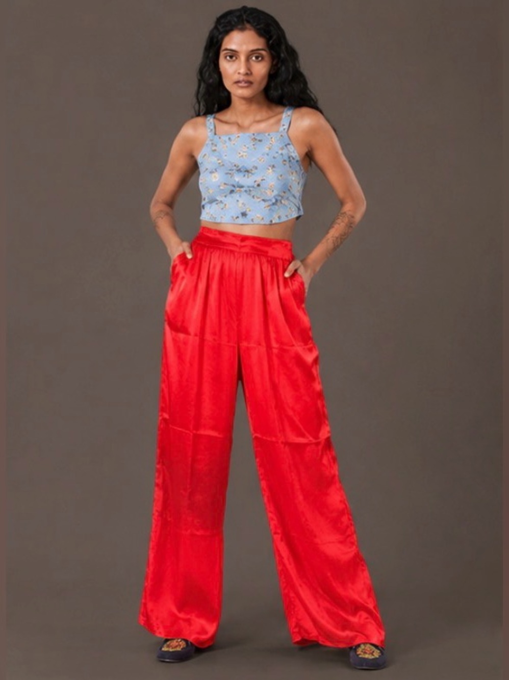 Mara Hoffman Red Satin Wide Leg High Waist Pants Size 4